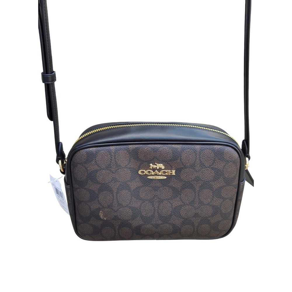 Coach Jamie Camera Bag Signature "C" Walnut Black Crossbody Gold‎ Hardware NWT - Picture 2 of 14
